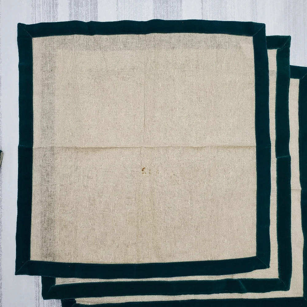 Pier 1 Napkins - Teal Velvet Trim - 4pcs *